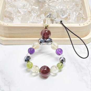 疲れた心に元気を取り戻す｜オレンジガーネット・シトリン・アメジスト・ペリドット /パワーストーンストラップ No843S