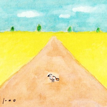 「春の空」原画 ※木製額縁入り（18㎝角）一点物 水彩 イラスト 北欧インテリア