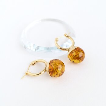 SUS316ピアス[Amber ball/Gold] 琥珀 アンバー バルト海 天然石 サージカルステンレス