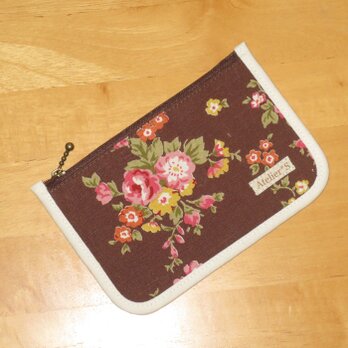 ミニフラットポーチ★花柄（ブラウン）