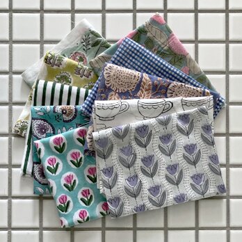 インド ブロックプリント生地 ミニカットクロス10枚セットv40 寒色系 ファブリック IF0430