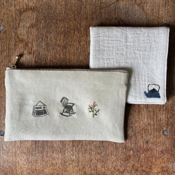 【送料140円】リネンポーチとダブルガーゼハンカチのセット