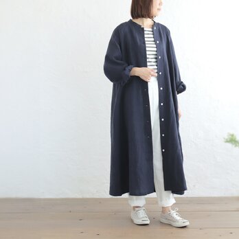 大人の日常を彩る上質リネン ✦ 2wayシャツワンピース 心地よく纏う「桐七炊き」の羽織り（ネイビー）OP48