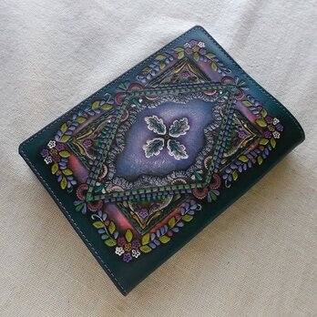 文庫サイズブックカバー 刻印、拭き染め 牛革