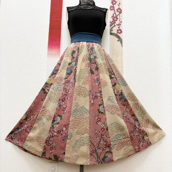 古き布を今の私へ＊着物リメイクの軽やかスカート　早咲の梅