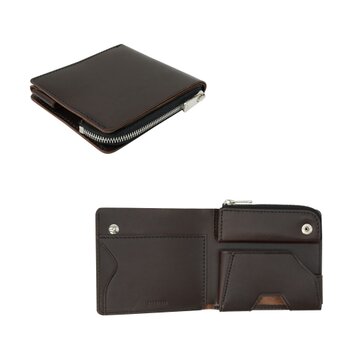 [送料無料]中身を入れても薄さをキープ！薄くて軽く速い、二つ折り財布『POKET FIT ポケトフィット』ダークブラウン