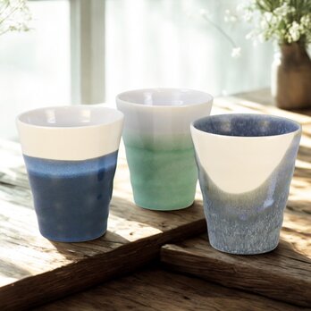 やすらぎお茶カップ　3色組【美濃焼】