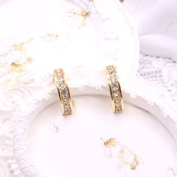 【 ROMAN】 クリアラインストーン × ゴールド ピアス ＊Vintage Radiant Accent 1980s