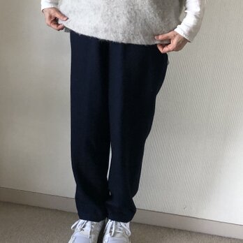 インディゴ染め　綿ウール総ゴムのパンツ