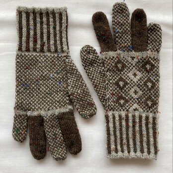 ◆◇北欧模様の編み込み手袋◇◆（ブラウン×ライトグレー）