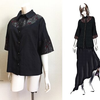 【1点もの・デザイン画付き】高級シルクウール切り替えゆったりブラウス（KOJI TOYODA）