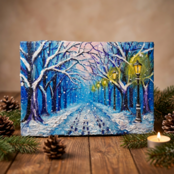 油絵 原画 【雪の散歩道】 絵画 油彩 雪 景色 風景画 冬