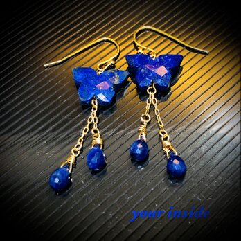 ラピスラズリ 天然石 アゲハ バタフライ 蝶々ピアス