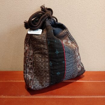 着物　大島パッチワーク巾着（大）