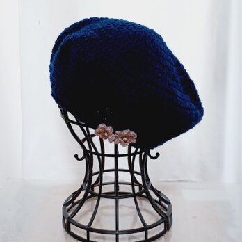 ネイビー ベレー帽 ニット帽 手編み ハンドメイド