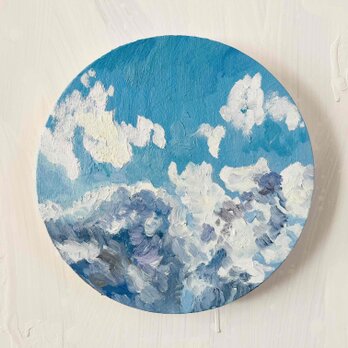 油彩 絵画 『冬空２』丸形アートパネル 直径20cmインテリア 絵画 原画