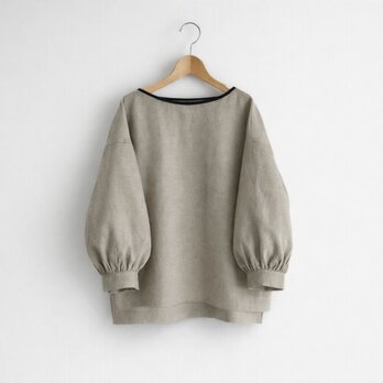 ボリューム袖 ボートネック 7分袖プルオーバー ブラウス｜リネン100%_Natural