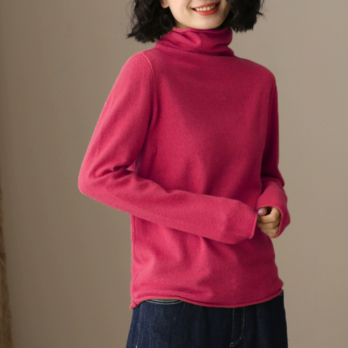 綿100%｜コットン ハイネック セーター 女 秋冬 けいとうぬい タートルネック ボリュームネック 肌触り最高