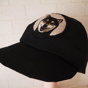 コットン撥水ツイル生地で作ったキャップ（黒柴ちゃん）