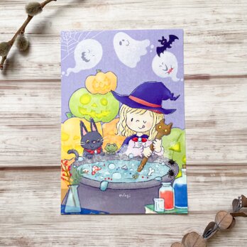 【季節のポストカード3枚セット】「10月　魔法使いの鍋」
