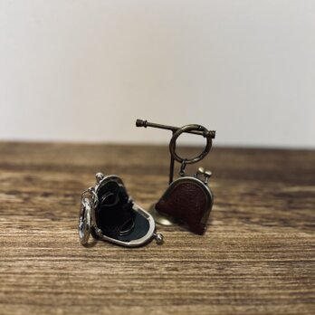 姫路レザーminiminiがま口リングケース◆焦げ茶　革財布　キーホルダー　小物入れ　バックチャーム　がま口