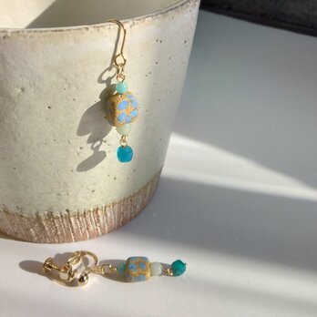 Blueアパタイトとオリジナルビーズ＊＊＊イヤリング(ピアス)＊＊＊一点物