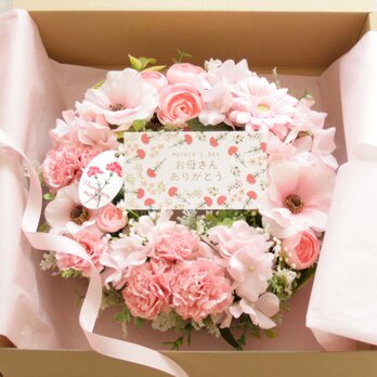 母の日 春色カーネーションのナチュラルフラワーリース［ピンク］