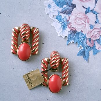 《bergère》 coral tone square doorknocker ベルジェール ヴィンテージイヤリング