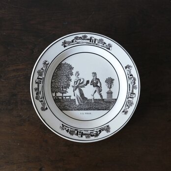 Montereau モントロー ファイアンスフィーヌ グリザイユ 平皿 φ21.6cm フランス アンティーク 0502403