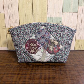 みつばのポーチ　ブルーグリーン柄