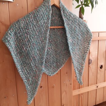 アフガン編みの三角ショール（コットン）
