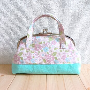 倉敷帆布　トートバッグ型　大きめがま口ポーチ　17.5cm口金　通帳ケース　お薬手帳ケース　ミントグリーン　602