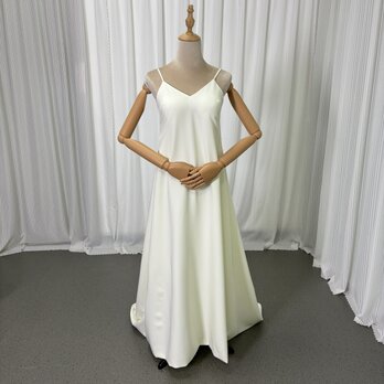 キャミソール パーティードレス アイボリー ミニトレーン Vネック ファスナー スレンダーライン 二次会