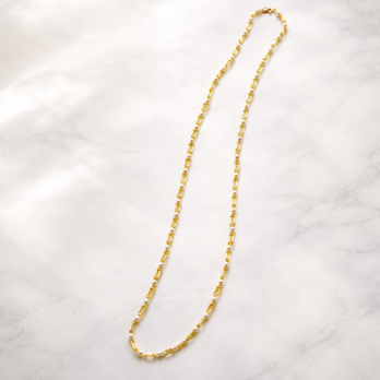 チェーン風ビーズとパールのネックレス・細ロング（ゴールド）【受注】