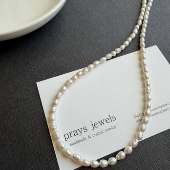 Sv Pearls Necklaces:淡水パールネックレス　不揃いオーバルバロック長さ38.5ｃｍ