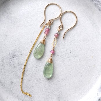 グリーンカイヤナイトとピンクトルマリンのピアス・14kgf・イヤリング変更可