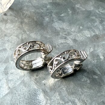 YM195-【 Monet 】モネ・ヴィンテージイヤリング Silver Tone Openwork Arabesque