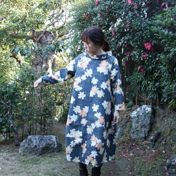 着物リメイク ハイネックバルーンワンピース（花）