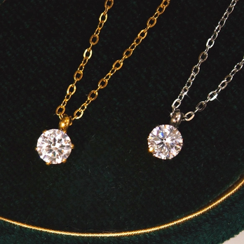 【つけっぱなしOK】ときめく輝き!ひと粒CZダイヤ•ネックレス【K18仕上げ/高級ケース付/送料無料】