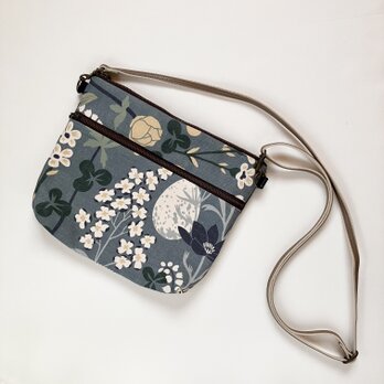 ミニショルダーバッグ　ポシェット　北欧の庭　ブルーグレー
