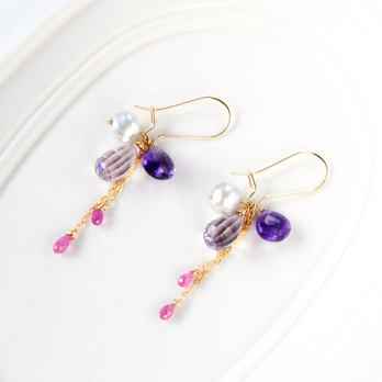紫雫を纏う ― アメジスト×アメトリンxアコヤバロックシルバー　キドニフックピアス14kgf