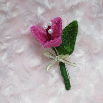 刺繍  ブローチ  ブーゲンビリア  立体刺繍  手刺繍  ハンドメイド