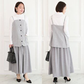 【セットアップ】レイヤードコーデ に最適✨　ビスチェキャミとタックスカートセットアップ グレー