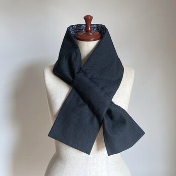 【1点もの】着物 襟巻き ネックウォーマー -シルクウールの着物地 紺 細か亀甲 & 浴衣地（ヴィンテージ） NW728