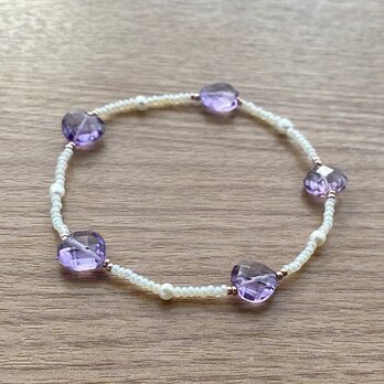 ハートアメジスト & ヴィンテージホワイト ブレスレット