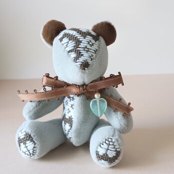 こぎん刺しのテディベアS 総刺しこぎんクマ　凪