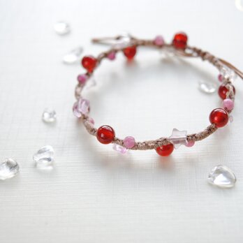 レッドアゲートとフローライトのお星さまブレスレットｂ