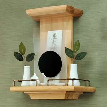 【 未来を拓く神棚　 神の鏡 】　一社宮神棚　三河桧無垢材　　モダン神棚 壁掛け型　ハンドメイドオリジナル商品