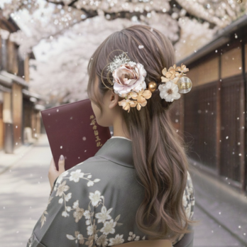 成人式 髪飾り モーブ×シャンパン｜卒業式 袴 和装ヘア No.MV53 振袖 着物 和装 花嫁 結婚式