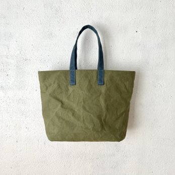 ロウ引き帆布の鞄 よもぎ色×ブルーグレー